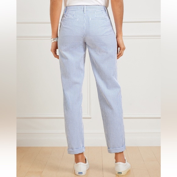 Talbots Sunshine Seersucker Relaxed Chino Striped Blue White Pants Size 10P - Picture 2 of 11